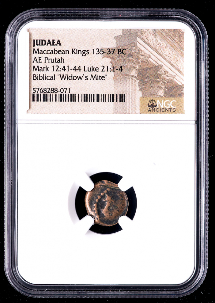 NGC-Certified Widow’s Mite Prutah – Authentic Ancient Judean Coin From Maccabean Era (135–37 BC)