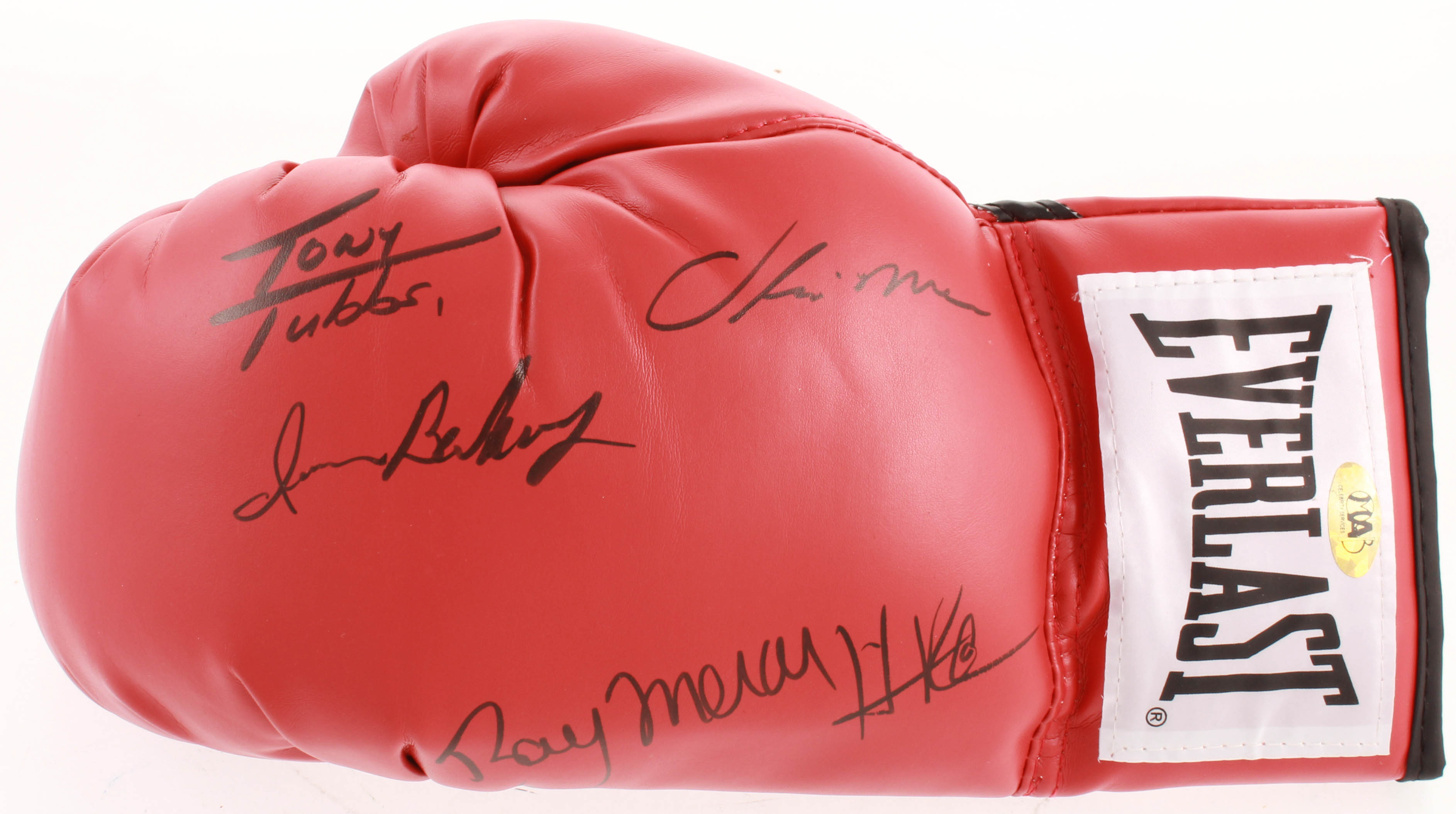 Everlast Boxing Glove Signed by (5) with Ray Mercer, Tony Tubbs, Hasim Rahman, Iran Barkley & Oliver McCall (MAB Hologram) at PristineAuction.com Everlast Boxing Glove Signed by (5) with Ray Mercer, Tony Tubbs, Hasim Rahman, Iran Barkley & Oliver McCall (MAB Hologram) at PristineAuction.com