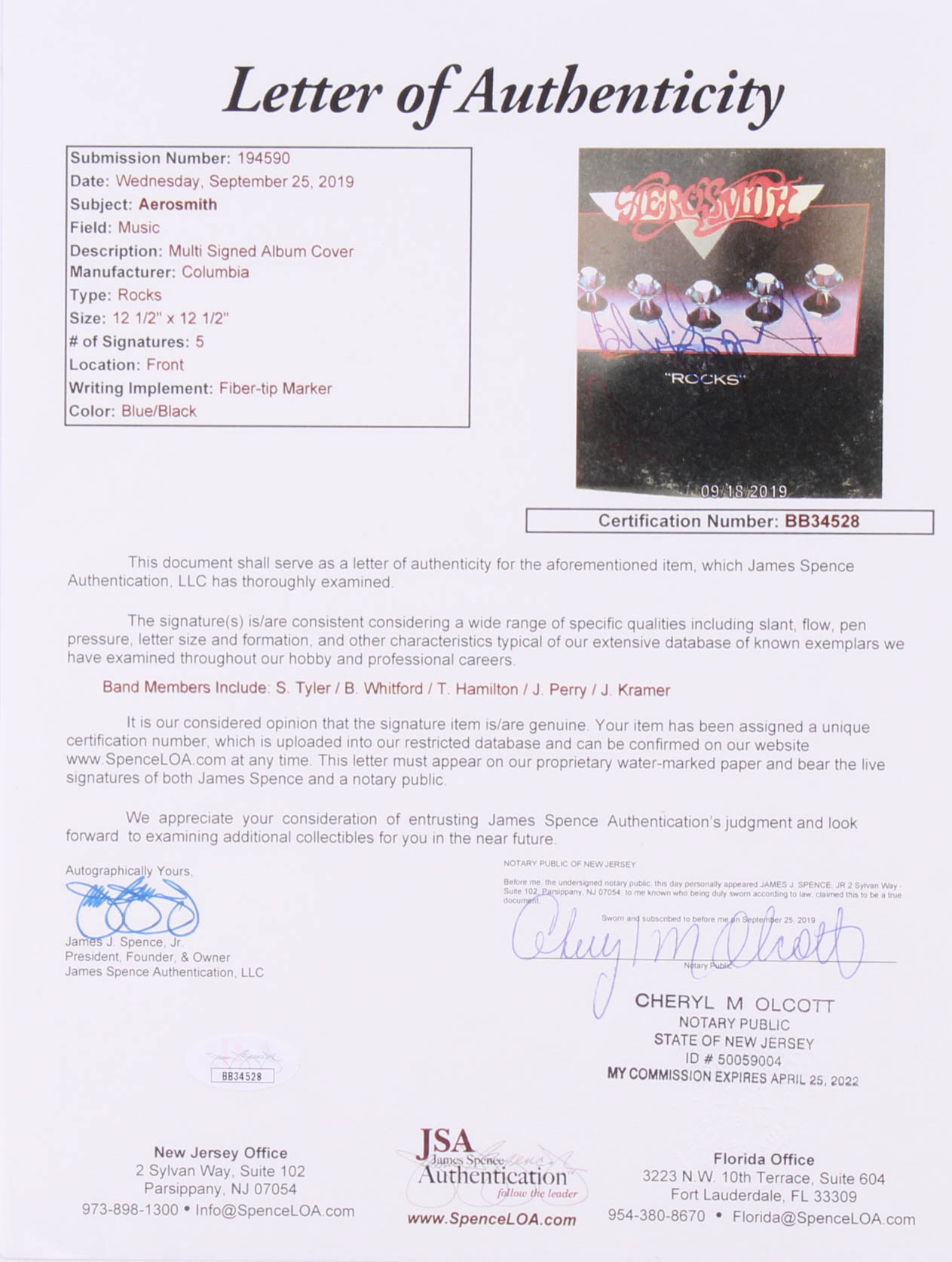 Aerosmith "Rocks" Vinyl Record Cover Band Signed by (5) with Steven Tyler, Tom Hamilton, Joey Kramer, Joe Perry, & Brad Whitford (JSA LOA) at PristineAuction.com Aerosmith "Rocks" Vinyl Record Cover Band Signed by (5) with Steven Tyler, Tom Hamilton, Joey Kramer, Joe Perry, & Brad Whitford (JSA LOA) at PristineAuction.com