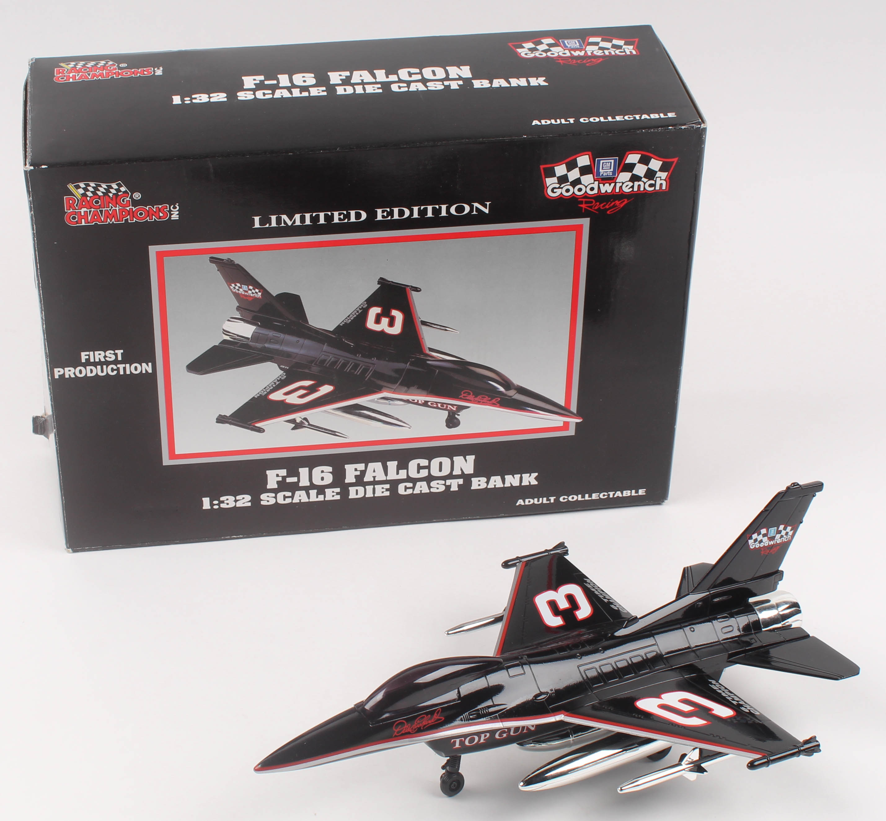 Dale Earnhardt F-16 Falcon LE 1:32 Scale Die Cast Bank Jet Figurine at PristineAuction.com Dale Earnhardt F-16 Falcon LE 1:32 Scale Die Cast Bank Jet Figurine at PristineAuction.com