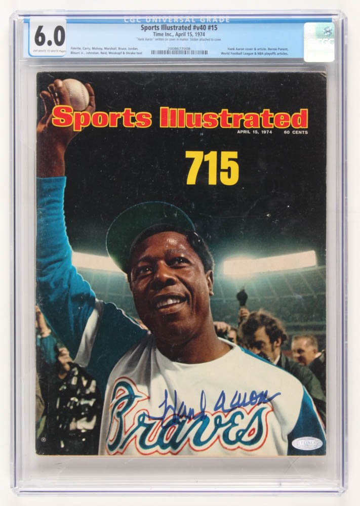 Hank Aaron Signed 1974 "Sports Illustrated" Magazine (Steiner COA & CGC Encapsulated - 6.0) at PristineAuction.com Hank Aaron Signed 1974 "Sports Illustrated" Magazine (Steiner COA & CGC Encapsulated - 6.0) at PristineAuction.com
