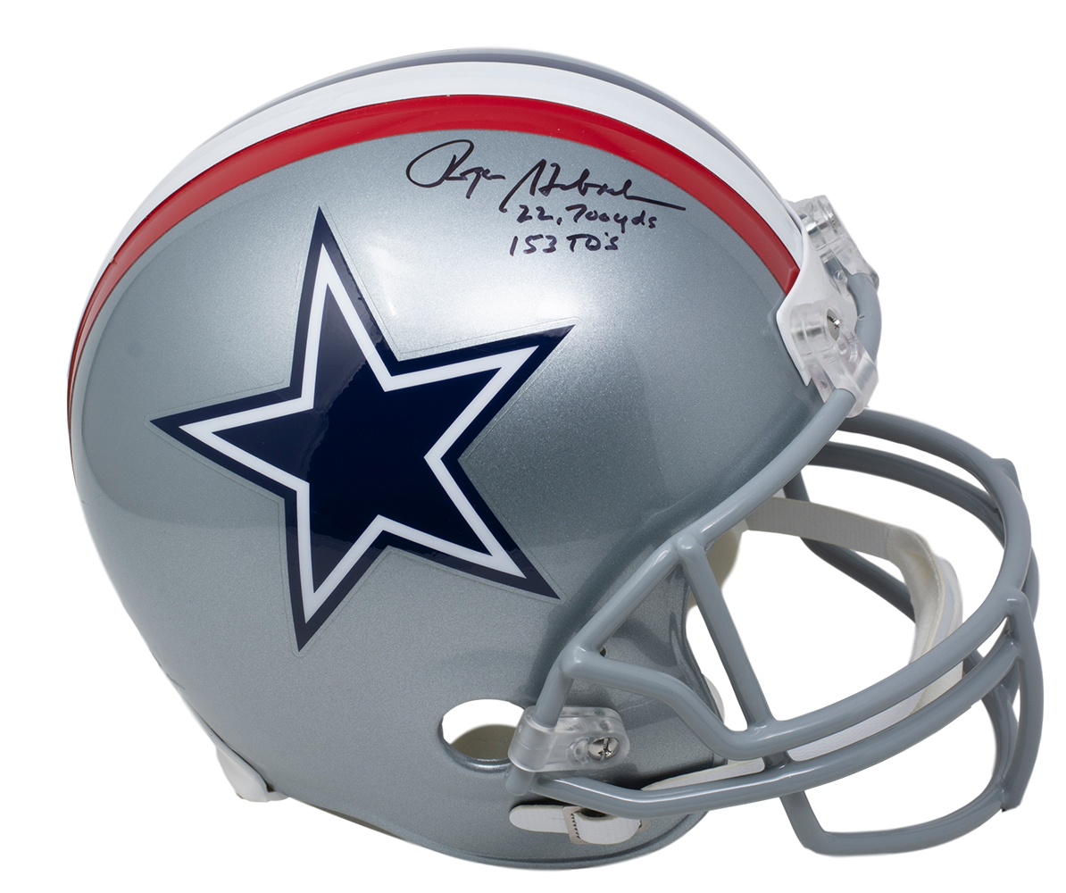 Roger Staubach Signed Cowboys Full Size Helmet Inscribed "22,700 Yds" & "153 TD's" (Beckett COA) at PristineAuction.com Roger Staubach Signed Cowboys Full Size Helmet Inscribed "22,700 Yds" & "153 TD's" (Beckett COA) at PristineAuction.com