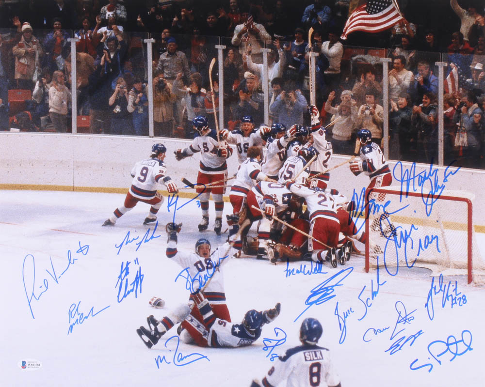 1980 Team USA "Miracle On Ice" 16x20 Photo Signed by (18) with Jim Craig, Mike Eruzione, Bill Baker, Dave Christian, Rob McClanahan (Beckett COA) at PristineAuction.com 1980 Team USA "Miracle On Ice" 16x20 Photo Signed by (18) with Jim Craig, Mike Eruzione, Bill Baker, Dave Christian, Rob McClanahan (Beckett COA) at PristineAuction.com