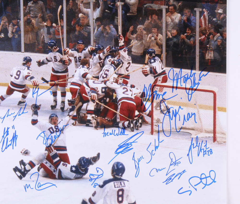 1980 Team USA "Miracle On Ice" 16x20 Photo Signed by (18) with Jim Craig, Mike Eruzione, Bill Baker, Dave Christian, Rob McClanahan (Beckett COA) at PristineAuction.com 1980 Team USA "Miracle On Ice" 16x20 Photo Signed by (18) with Jim Craig, Mike Eruzione, Bill Baker, Dave Christian, Rob McClanahan (Beckett COA) at PristineAuction.com