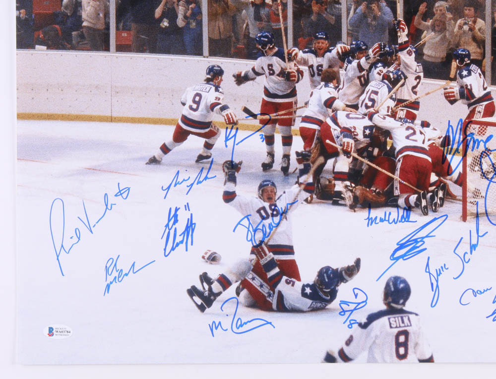 1980 Team USA "Miracle On Ice" 16x20 Photo Signed by (18) with Jim Craig, Mike Eruzione, Bill Baker, Dave Christian, Rob McClanahan (Beckett COA) at PristineAuction.com 1980 Team USA "Miracle On Ice" 16x20 Photo Signed by (18) with Jim Craig, Mike Eruzione, Bill Baker, Dave Christian, Rob McClanahan (Beckett COA) at PristineAuction.com