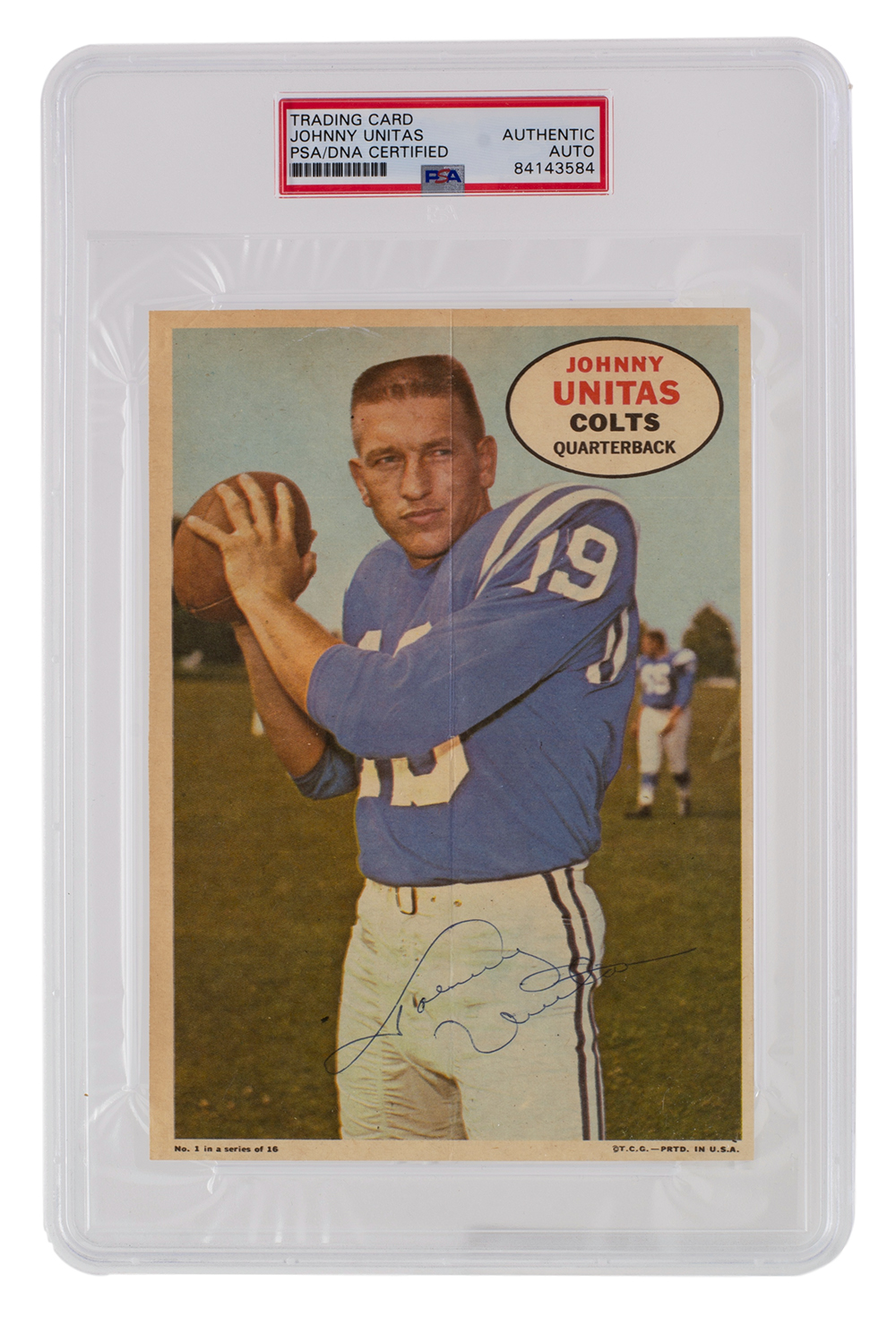 Johnny Unitas Signed 1968 Topps Posters Inserts #1 (PSA Encapsulated) at PristineAuction.com Johnny Unitas Signed 1968 Topps Posters Inserts #1 (PSA Encapsulated) at PristineAuction.com