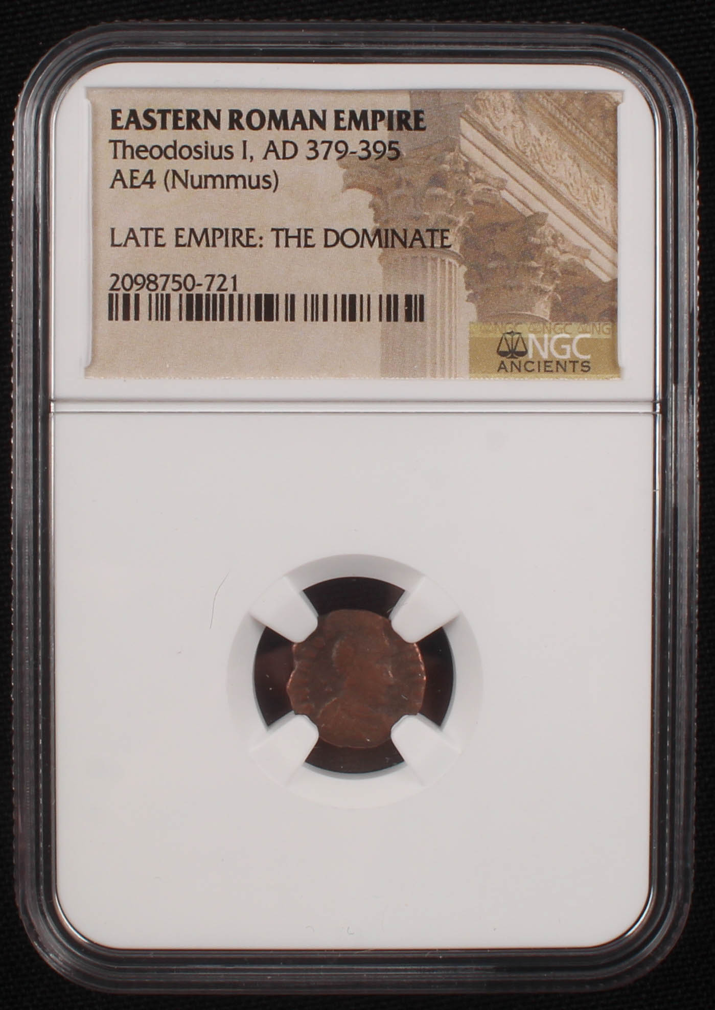 Certified Roman Coin of Emperor Theodosius I AD 379-395 AE4 Nummus (NGC Encapsulated) at PristineAuction.com Certified Roman Coin of Emperor Theodosius I AD 379-395 AE4 Nummus (NGC Encapsulated) at PristineAuction.com