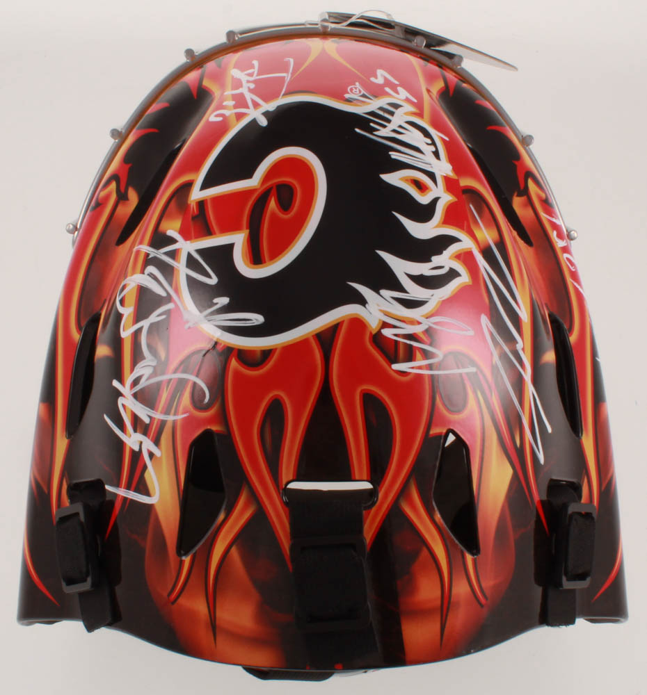 2019-20 Flames Full Size Goalie Mask Team-Signed by (13) with Mark Giordano, Sean Monahan, Milan Lucic, Andrew Mangiapane, Tobias Reider (JSA ALOA) at PristineAuction.com 2019-20 Flames Full Size Goalie Mask Team-Signed by (13) with Mark Giordano, Sean Monahan, Milan Lucic, Andrew Mangiapane, Tobias Reider (JSA ALOA) at PristineAuction.com