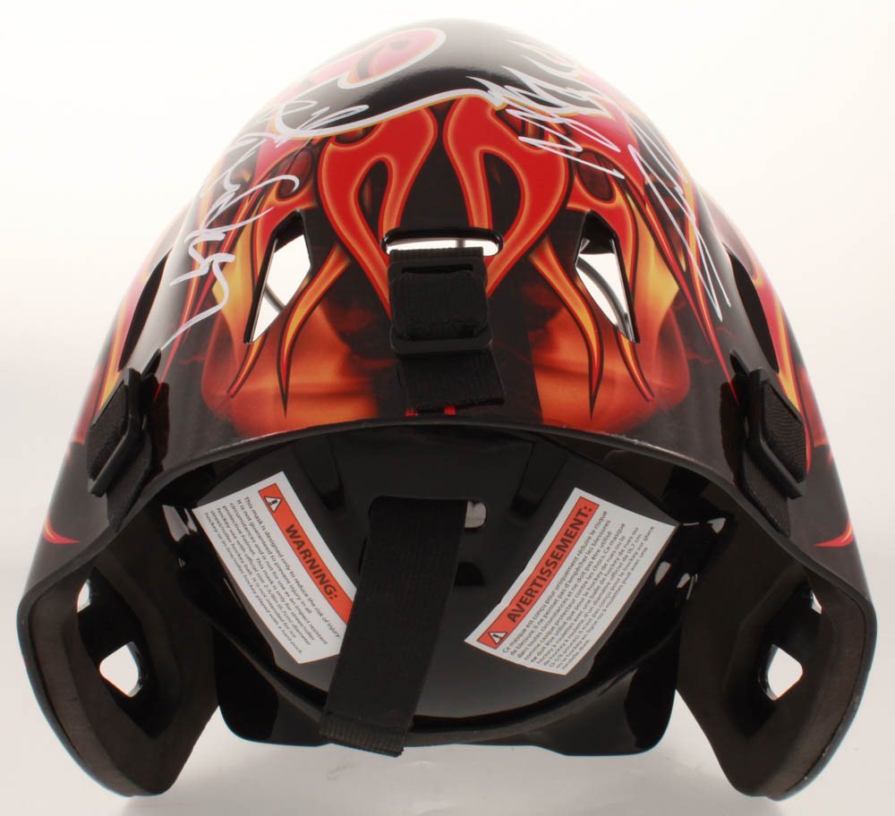 2019-20 Flames Full Size Goalie Mask Team-Signed by (13) with Mark Giordano, Sean Monahan, Milan Lucic, Andrew Mangiapane, Tobias Reider (JSA ALOA) at PristineAuction.com 2019-20 Flames Full Size Goalie Mask Team-Signed by (13) with Mark Giordano, Sean Monahan, Milan Lucic, Andrew Mangiapane, Tobias Reider (JSA ALOA) at PristineAuction.com