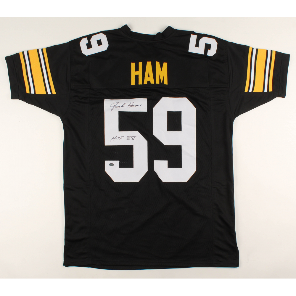 thumbnail interactive-video image 1 of Custom Sewn Jack Ham Pittsburgh Steelers White Jersey - Unsigned - M To 2XL 1 of 6