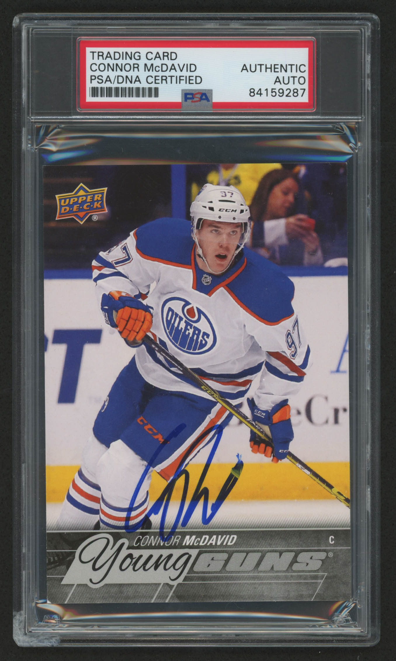 Connor McDavid Signed 2015-16 Upper Deck Oversized #201 Young Guns (PSA Encapsulated) at PristineAuction.com Connor McDavid Signed 2015-16 Upper Deck Oversized #201 Young Guns (PSA Encapsulated) at PristineAuction.com