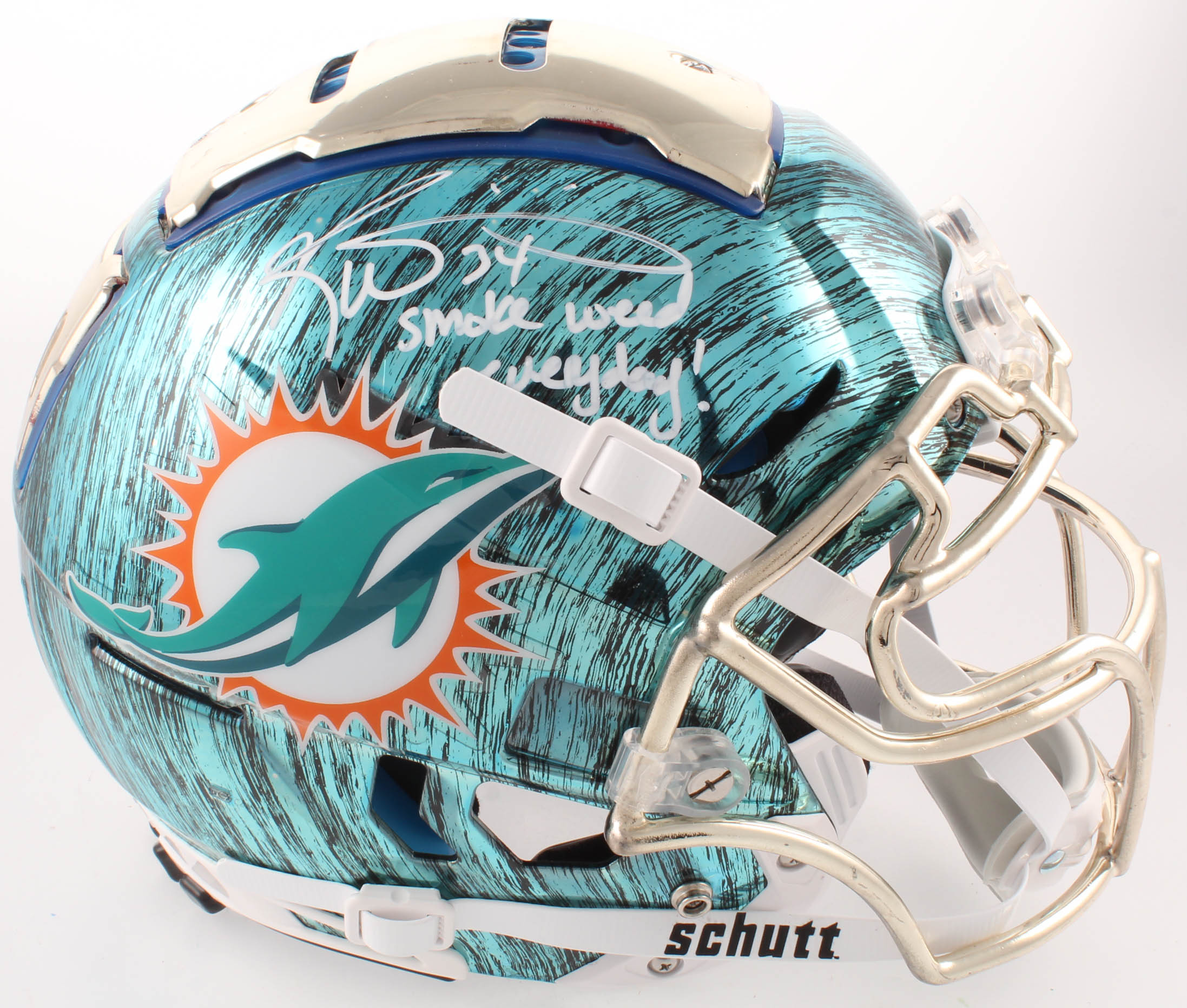 Ricky Williams Signed Dolphins Full-Size Authentic On-Field Hydro-Dipped F7 Helmet Inscribed "Smoke Weed Everyday!" (JSA COA) at PristineAuction.com Ricky Williams Signed Dolphins Full-Size Authentic On-Field Hydro-Dipped F7 Helmet Inscribed "Smoke Weed Everyday!" (JSA COA) at PristineAuction.com