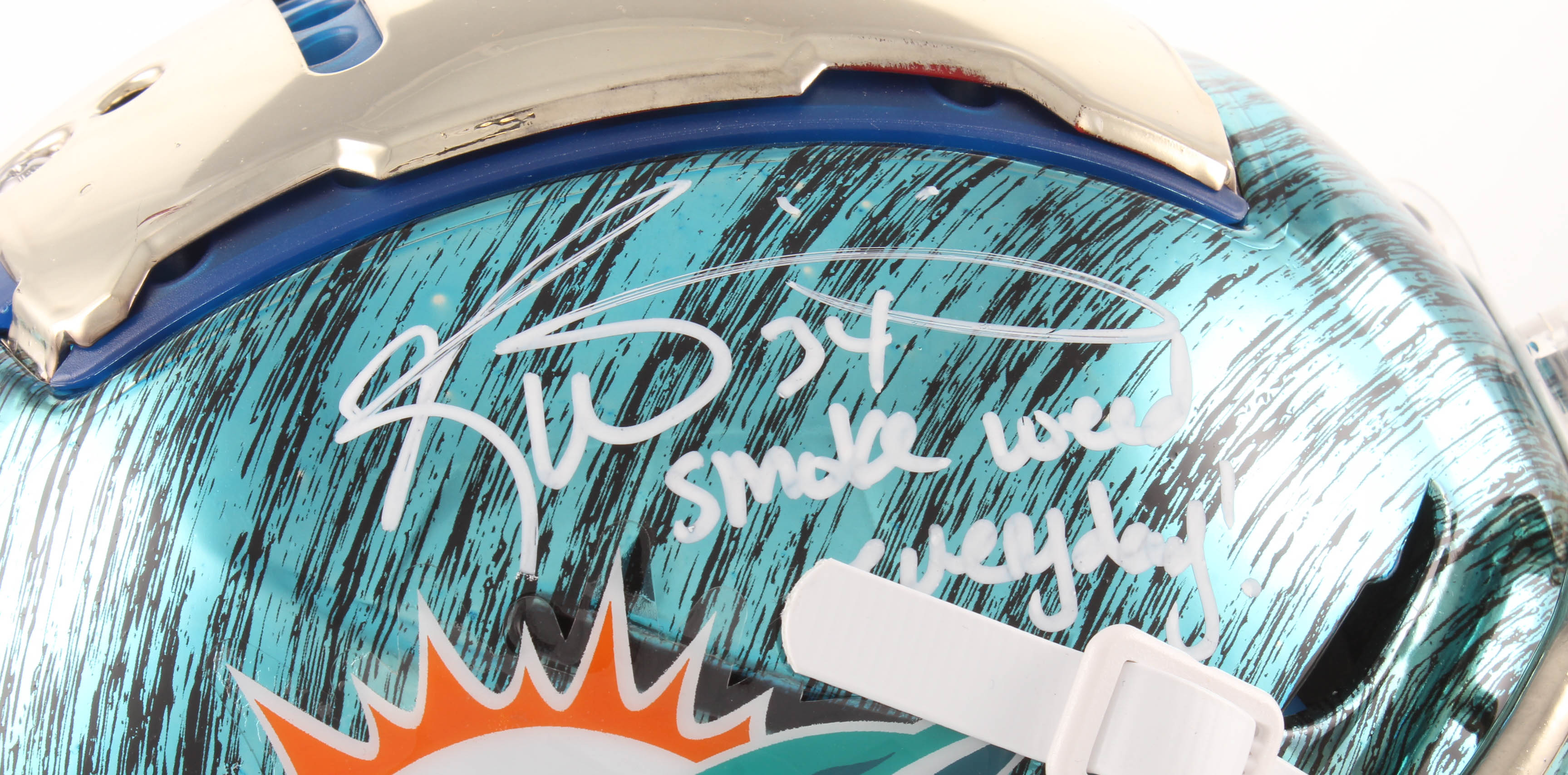 Ricky Williams Signed Dolphins Full-Size Authentic On-Field Hydro-Dipped F7 Helmet Inscribed "Smoke Weed Everyday!" (JSA COA) at PristineAuction.com Ricky Williams Signed Dolphins Full-Size Authentic On-Field Hydro-Dipped F7 Helmet Inscribed "Smoke Weed Everyday!" (JSA COA) at PristineAuction.com