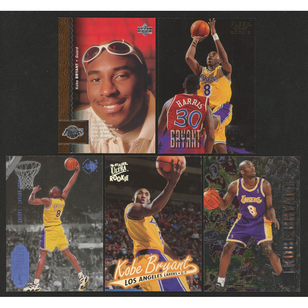 Lot of (5) Kobe Bryant Basketball Rookie Cards with 1996-97 UD3 #43 RC, 1996 -97 Metal #181 RC, 1996-97 Fleer #203 RC, 1996-97 Upper Deck #58 RC, & 1996- 97 Ultra #52 RC | Pristine Auction