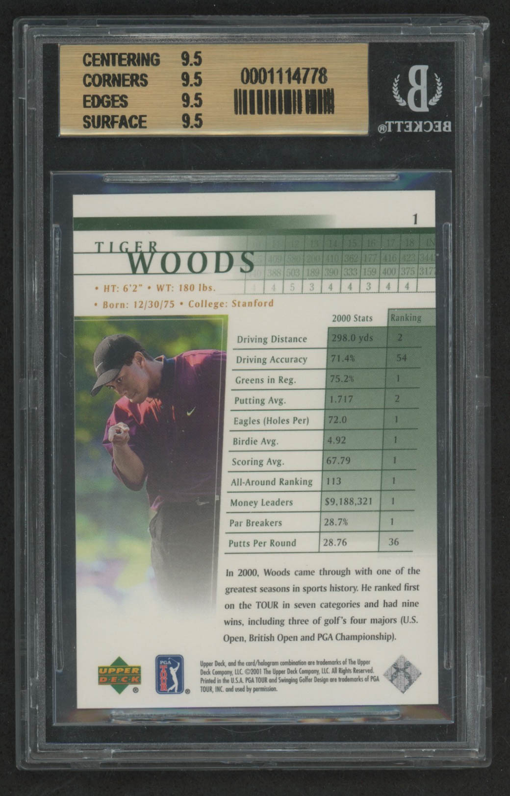 Tiger Woods 2001 Upper Deck #1 RC (BGS 9.5) at PristineAuction.com Tiger Woods 2001 Upper Deck #1 RC (BGS 9.5) at PristineAuction.com