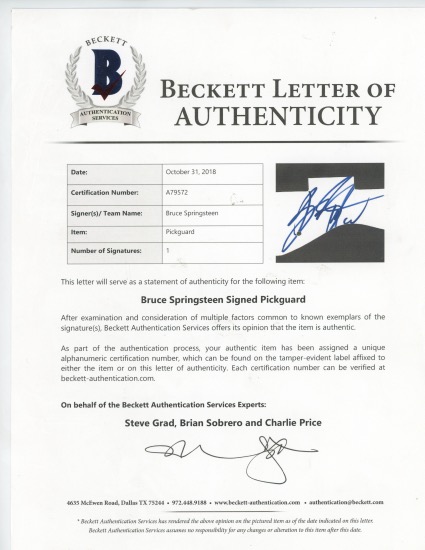 Bruce Springsteen Signed 39" Electric Guitar (Beckett LOA) at PristineAuction.com Bruce Springsteen Signed 39" Electric Guitar (Beckett LOA) at PristineAuction.com