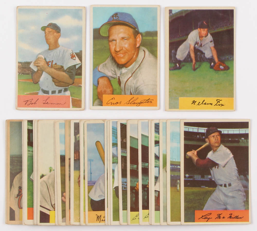 Lot of (30) 1954 Bowman Baseball Cards with #196 Bob Lemon, #62 Enos Slaughter, #6 Nellie Fox at PristineAuction.com Lot of (30) 1954 Bowman Baseball Cards with #196 Bob Lemon, #62 Enos Slaughter, #6 Nellie Fox at PristineAuction.com