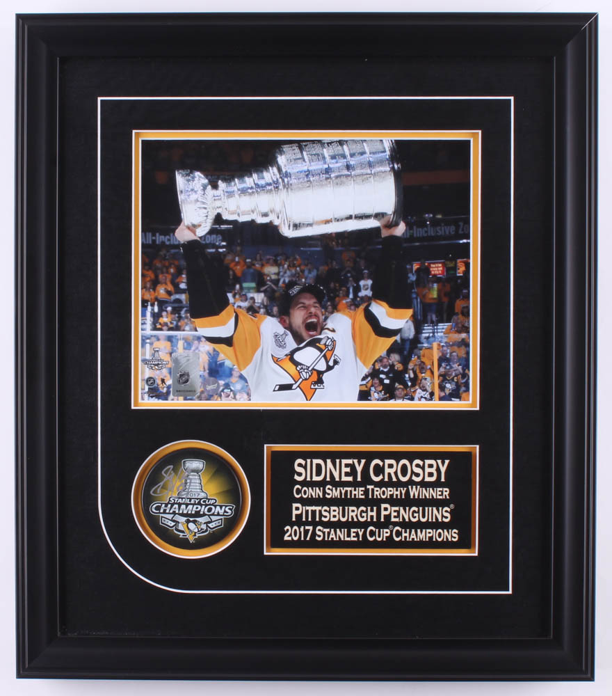 Sidney Crosby Signed Penguins 17x19 Custom Framed 2017 Stanley Cup Champions Logo Puck Display with Photo (FSM COA) at PristineAuction.com Sidney Crosby Signed Penguins 17x19 Custom Framed 2017 Stanley Cup Champions Logo Puck Display with Photo (FSM COA) at PristineAuction.com