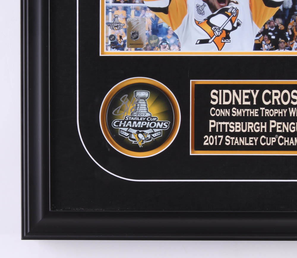 Sidney Crosby Signed Penguins 17x19 Custom Framed 2017 Stanley Cup Champions Logo Puck Display with Photo (FSM COA) at PristineAuction.com Sidney Crosby Signed Penguins 17x19 Custom Framed 2017 Stanley Cup Champions Logo Puck Display with Photo (FSM COA) at PristineAuction.com