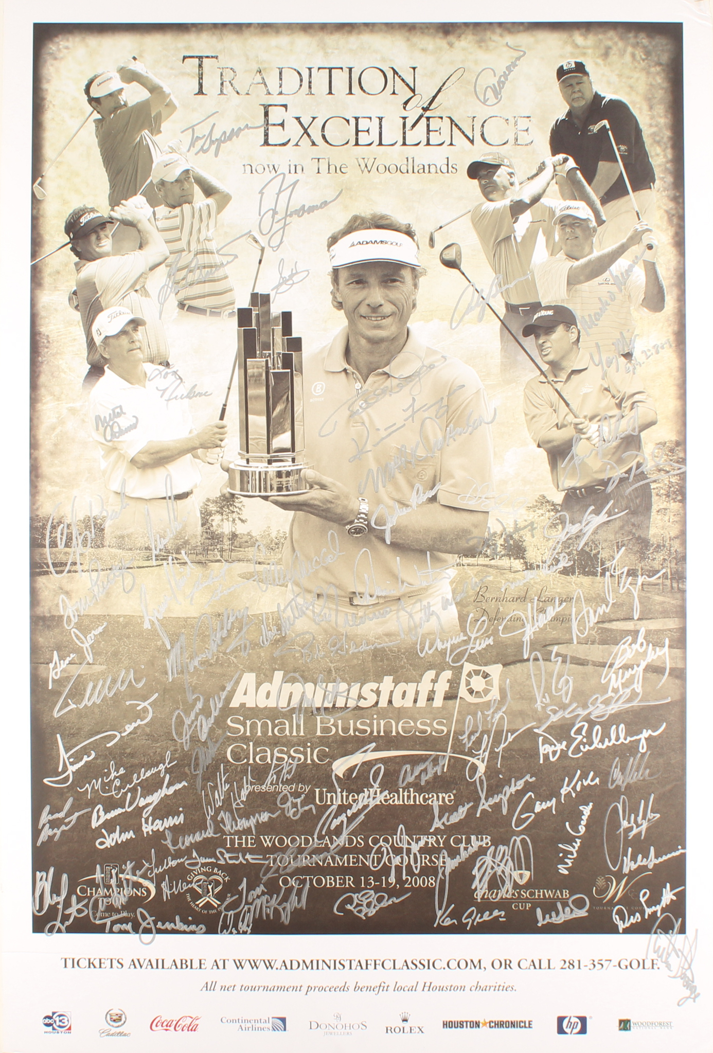 The Woodlands Country Club Tournament 24x36 Poster on Foam Board Signed by (80) with Ben Crenshaw, Scott Simpson, Jim Thorpe, Fuzzy Zoeller (JSA ALOA) at PristineAuction.com The Woodlands Country Club Tournament 24x36 Poster on Foam Board Signed by (80) with Ben Crenshaw, Scott Simpson, Jim Thorpe, Fuzzy Zoeller (JSA ALOA) at PristineAuction.com