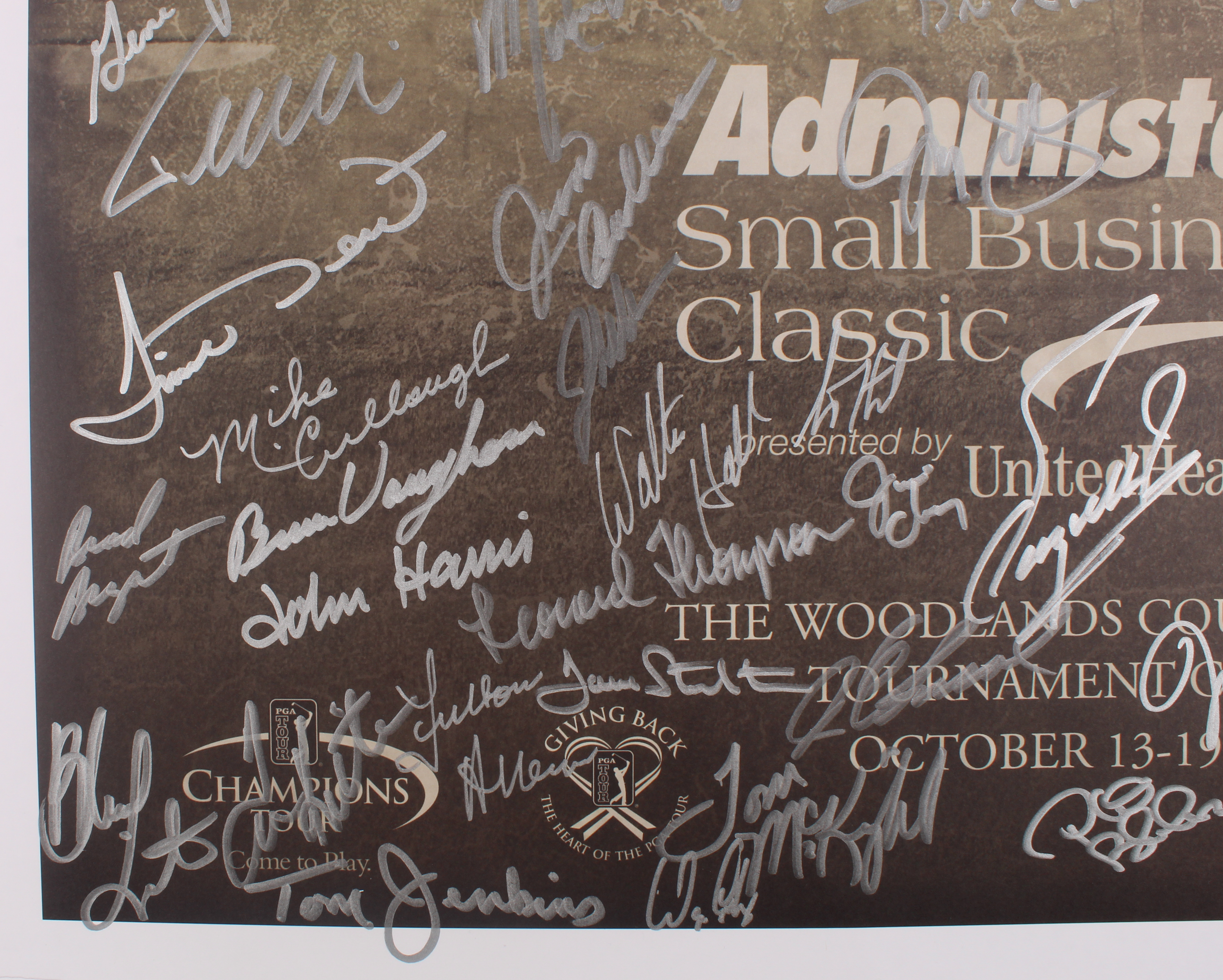 The Woodlands Country Club Tournament 24x36 Poster on Foam Board Signed by (80) with Ben Crenshaw, Scott Simpson, Jim Thorpe, Fuzzy Zoeller (JSA ALOA) at PristineAuction.com The Woodlands Country Club Tournament 24x36 Poster on Foam Board Signed by (80) with Ben Crenshaw, Scott Simpson, Jim Thorpe, Fuzzy Zoeller (JSA ALOA) at PristineAuction.com