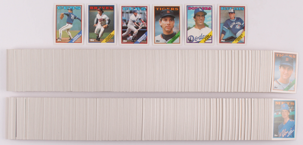 Complete Set of (797) 1988 Topps Baseball Cards with #361 Greg Maddux, #325 Glenn Hubbard, #287 Manny Trillo, #582 Mike Henneman RC, #367 Tim Leary, #682 Jimmy Key