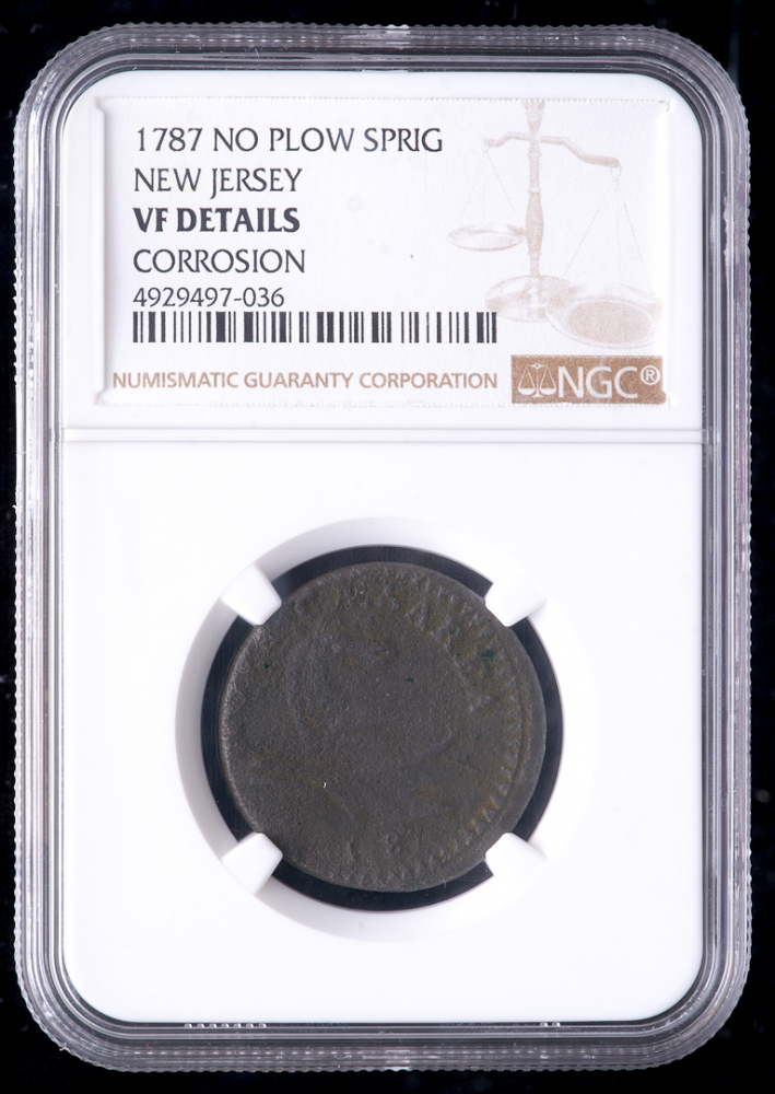 1787 New Jersey Colonial Copper Coin Copper Coin, No Plow Sprig (NGC