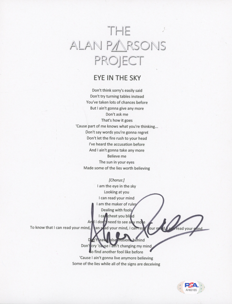 Alan Parsons Signed The Alan Parsons Project "Eye In The Sky" 8.5x11