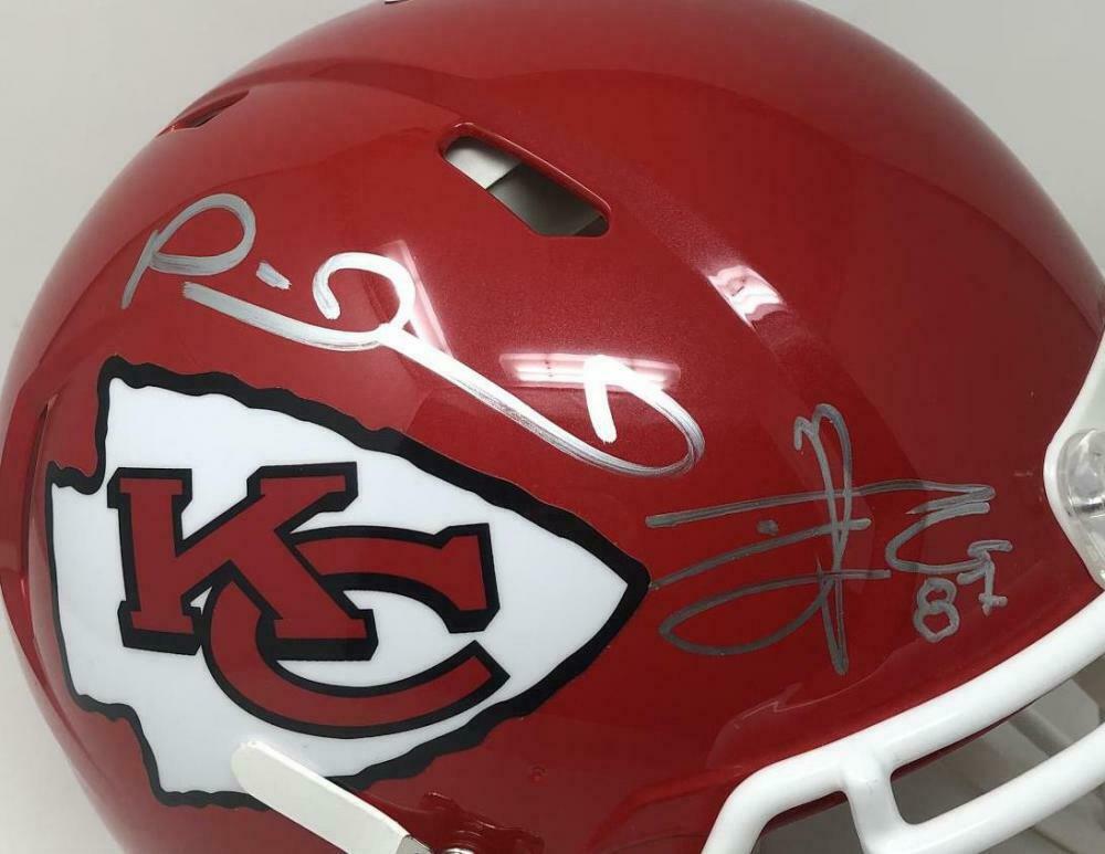 Patrick Mahomes & Travis Kelce Signed Chiefs Full-Size Authentic On-Field Speed Helmet (Fanatics Hologram) at PristineAuction.com Patrick Mahomes & Travis Kelce Signed Chiefs Full-Size Authentic On-Field Speed Helmet (Fanatics Hologram) at PristineAuction.com