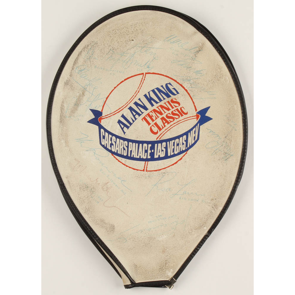Alan King Tennis Classic Racquet Cover Signed by (17) with Ken Rosewall