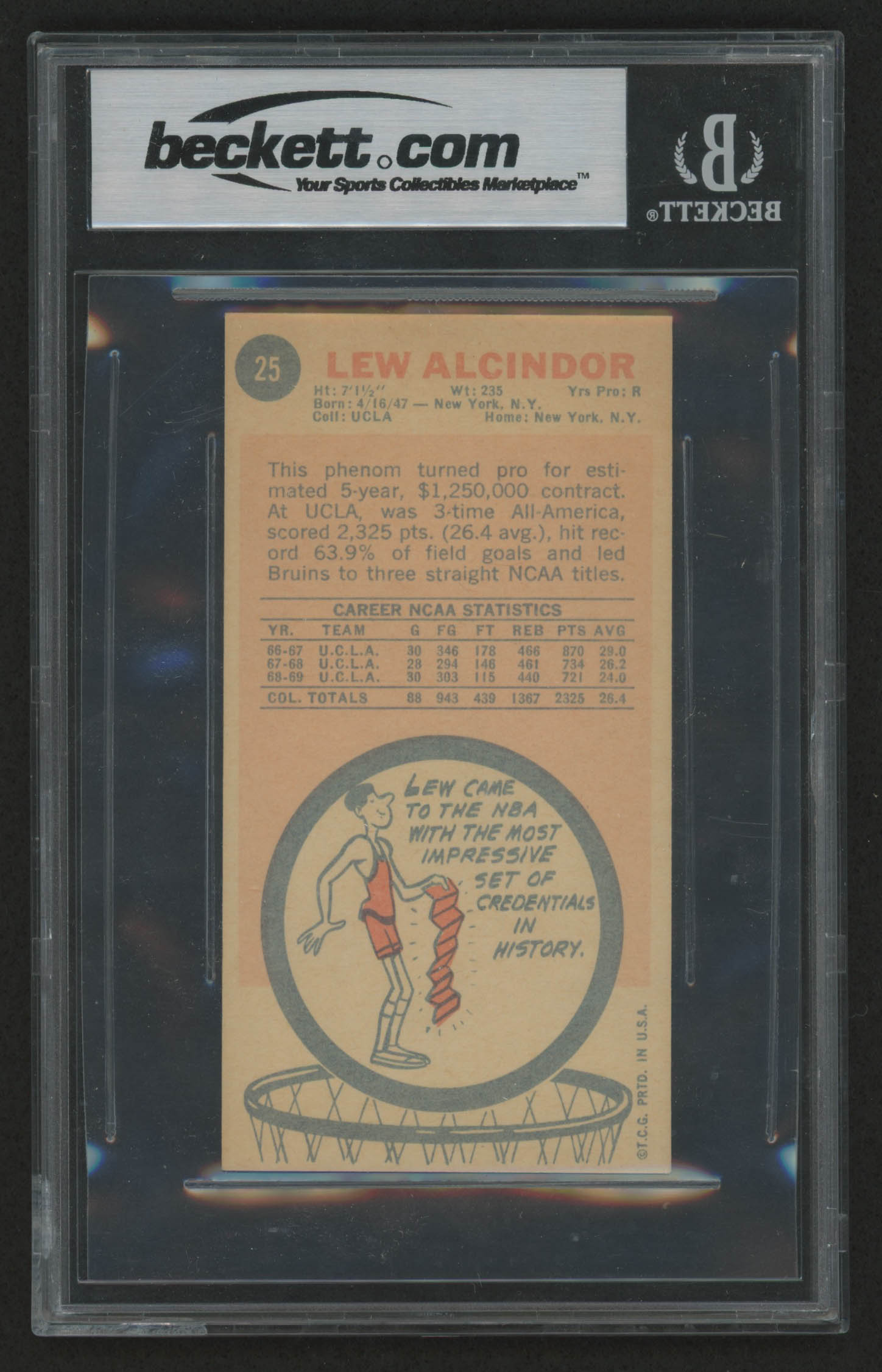 Lew Alcindor 1969-70 Topps #25 RC (BGS Encapsulated) at PristineAuction.com Lew Alcindor 1969-70 Topps #25 RC (BGS Encapsulated) at PristineAuction.com
