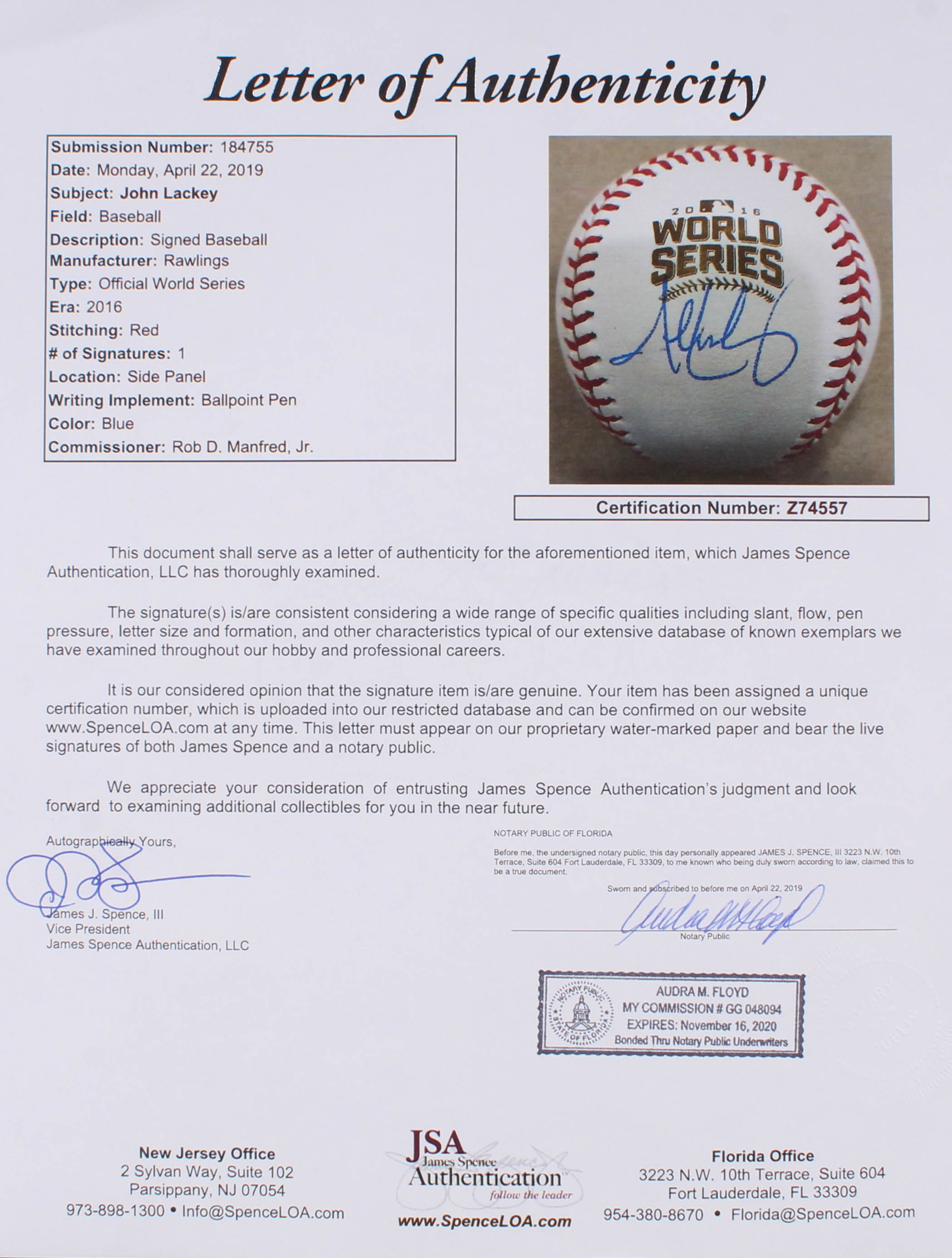 John Lackey Signed Official 2016 World Series Baseball (JSA LOA) at PristineAuction.com John Lackey Signed Official 2016 World Series Baseball (JSA LOA) at PristineAuction.com