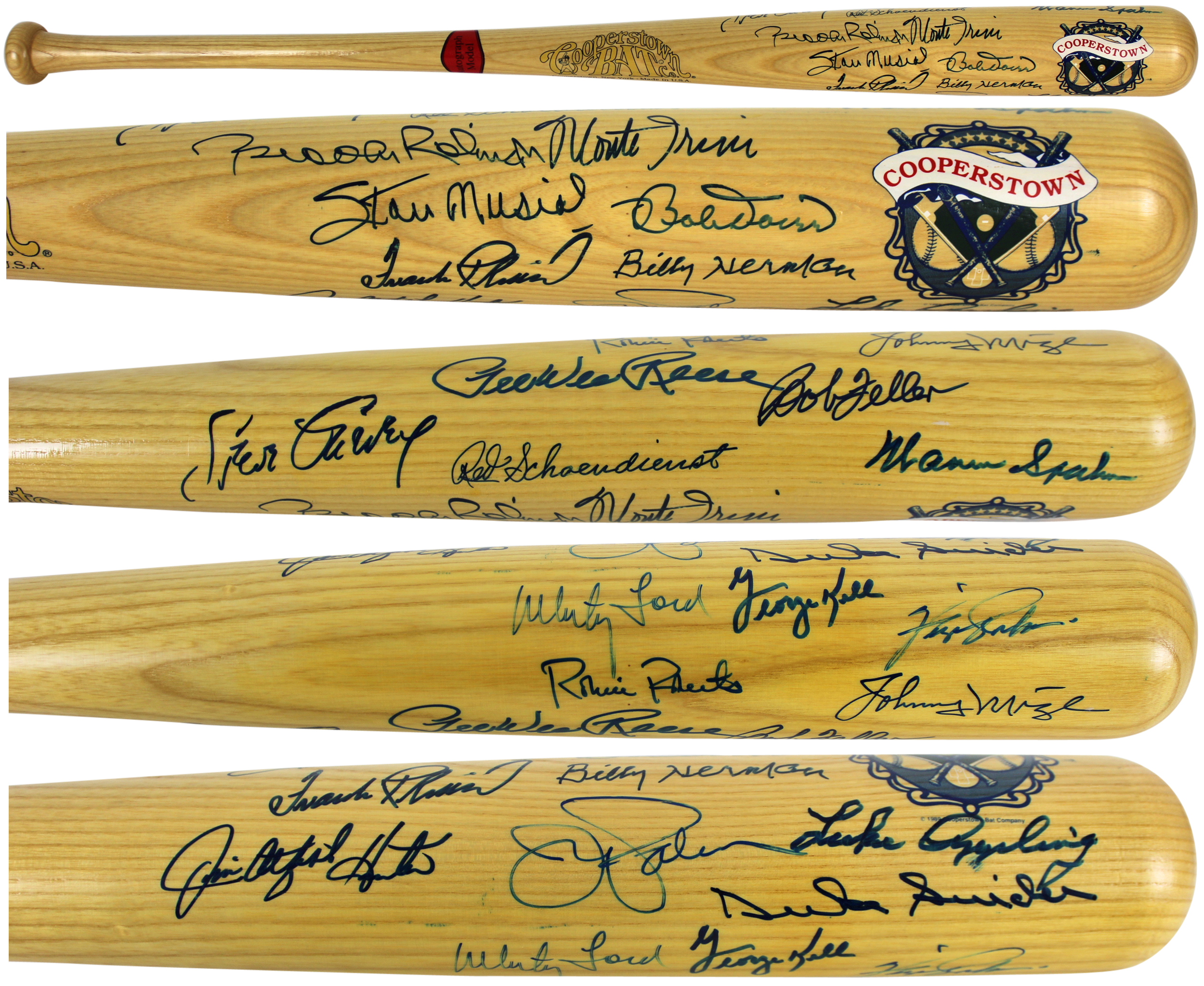 Cooperstown Baseball Bat Signed by (20) with Brooks Robinson, Monte Irvin, Stan Musial, Bobby Doerr (Beckett COA) at PristineAuction.com Cooperstown Baseball Bat Signed by (20) with Brooks Robinson, Monte Irvin, Stan Musial, Bobby Doerr (Beckett COA) at PristineAuction.com