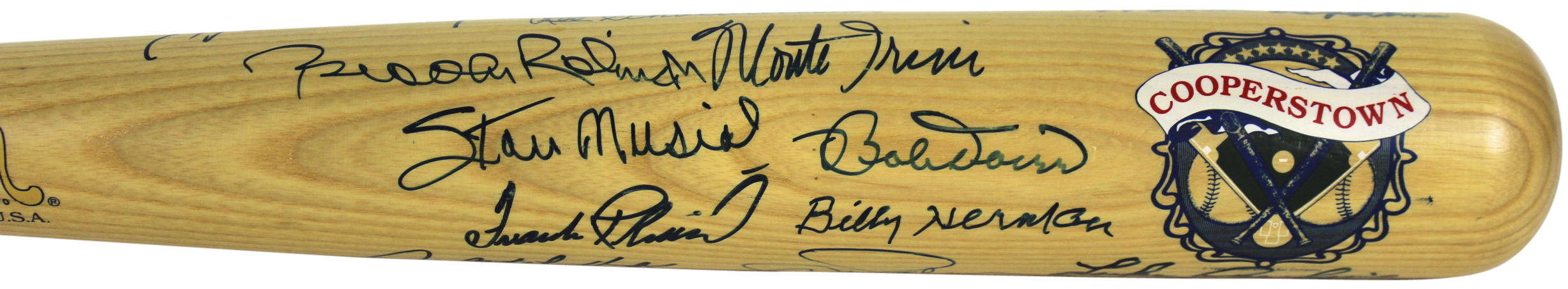 Cooperstown Baseball Bat Signed by (20) with Brooks Robinson, Monte Irvin, Stan Musial, Bobby Doerr (Beckett COA) at PristineAuction.com Cooperstown Baseball Bat Signed by (20) with Brooks Robinson, Monte Irvin, Stan Musial, Bobby Doerr (Beckett COA) at PristineAuction.com