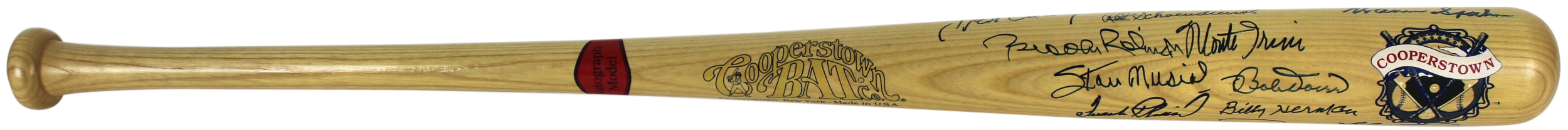Cooperstown Baseball Bat Signed by (20) with Brooks Robinson, Monte Irvin, Stan Musial, Bobby Doerr (Beckett COA) at PristineAuction.com Cooperstown Baseball Bat Signed by (20) with Brooks Robinson, Monte Irvin, Stan Musial, Bobby Doerr (Beckett COA) at PristineAuction.com