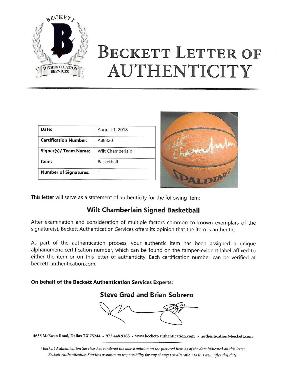Wilt Chamberlain Signed NBA Game Ball Basketball (Beckett LOA) at PristineAuction.com Wilt Chamberlain Signed NBA Game Ball Basketball (Beckett LOA) at PristineAuction.com