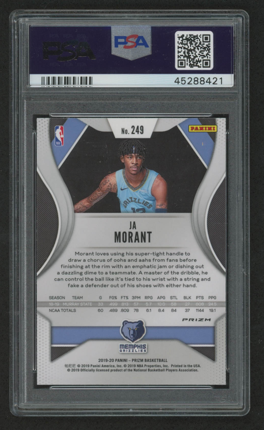 Ja Morant 2019-20 Panini Prizm Prizms Silver #249 RC (PSA 9) at PristineAuction.com Ja Morant 2019-20 Panini Prizm Prizms Silver #249 RC (PSA 9) at PristineAuction.com