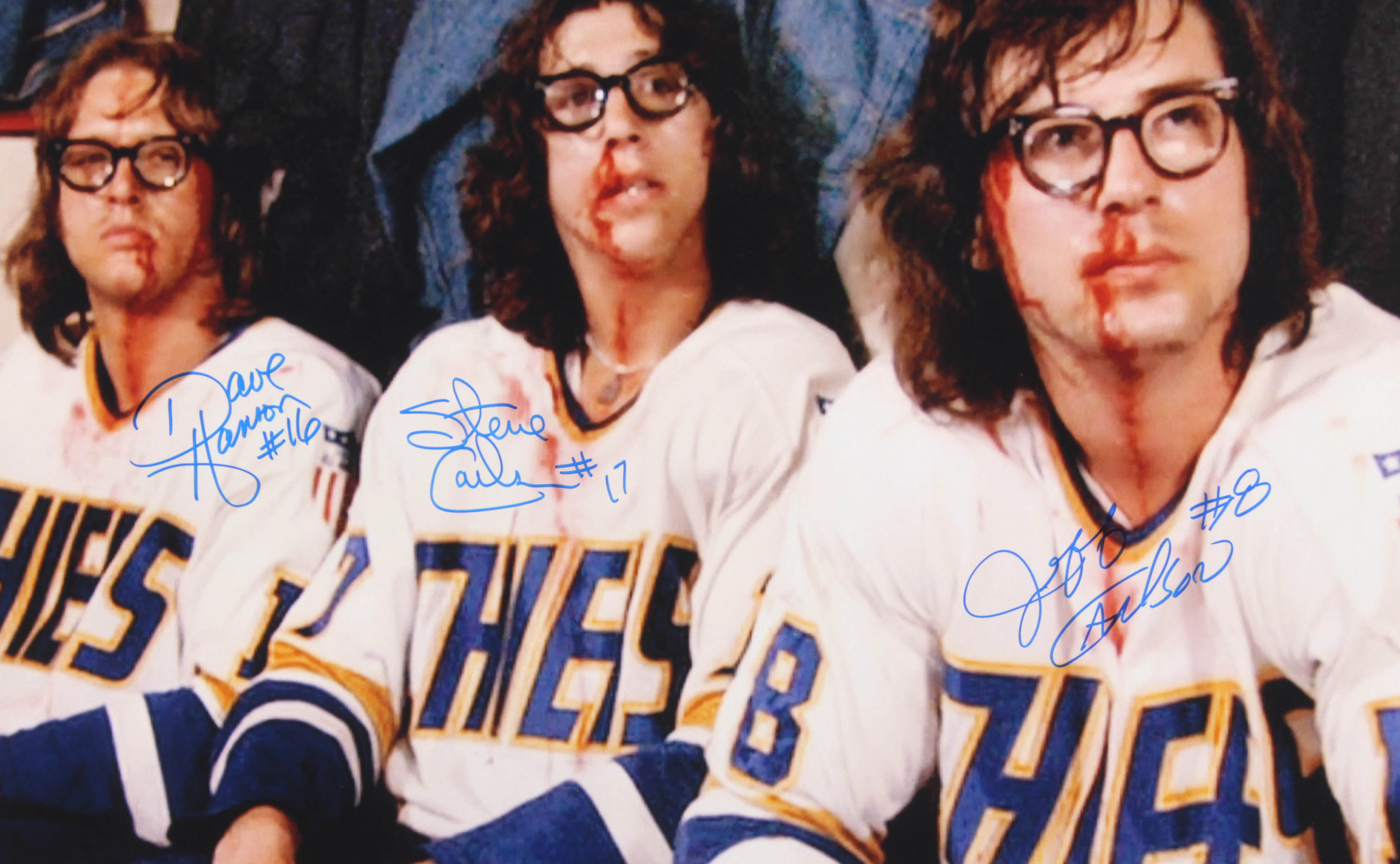 Jeff Carlson, Steve Carlson, & David Hanson Signed "Slap Shot" 16x20 Photo (Schwartz COA) at PristineAuction.com Jeff Carlson, Steve Carlson, & David Hanson Signed "Slap Shot" 16x20 Photo (Schwartz COA) at PristineAuction.com