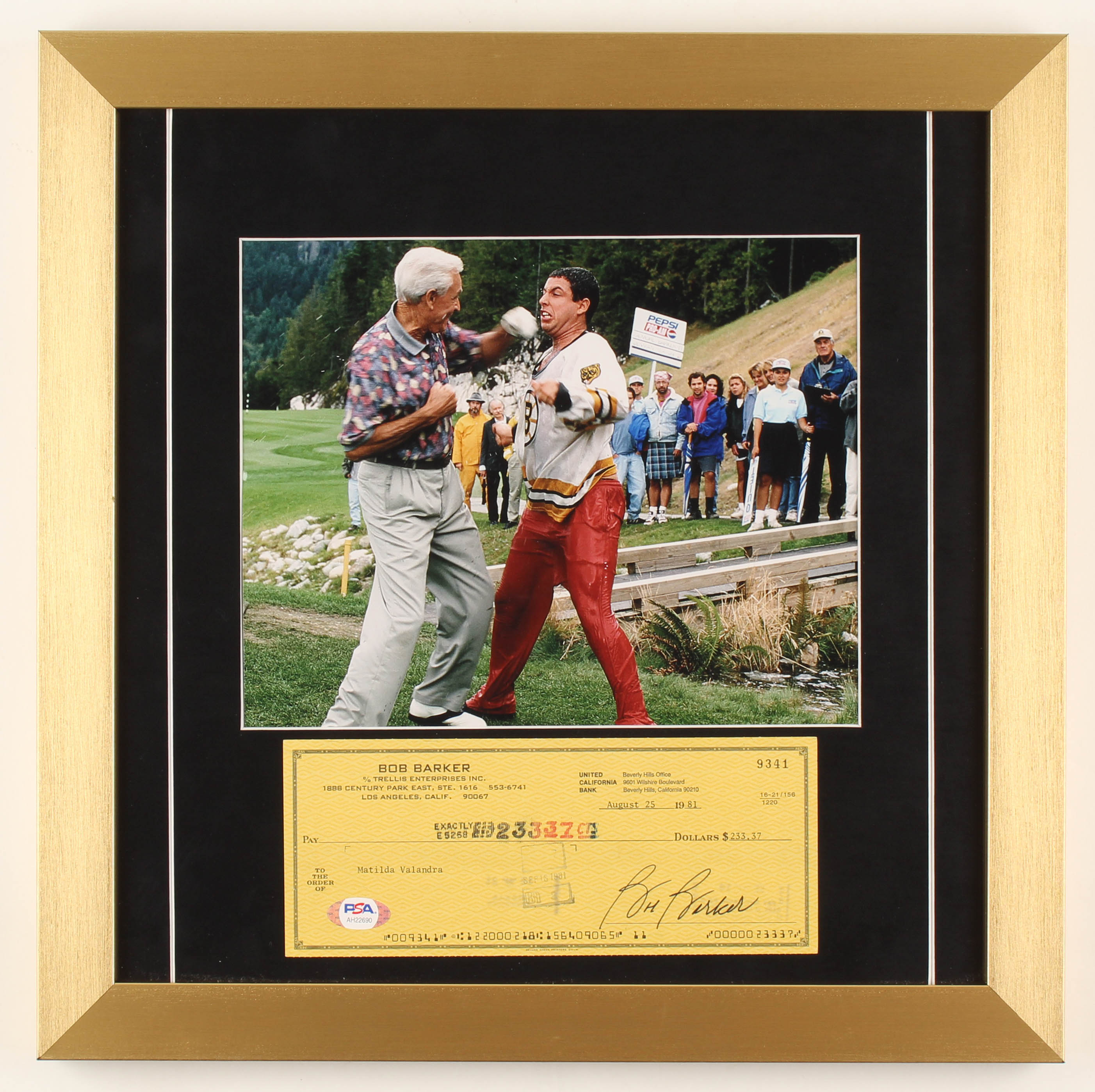 Bob Barker Signed "Happy Gilmore" 16x16 Custom Framed Personal Bank Check Display (PSA Hologram) at PristineAuction.com Bob Barker Signed "Happy Gilmore" 16x16 Custom Framed Personal Bank Check Display (PSA Hologram) at PristineAuction.com