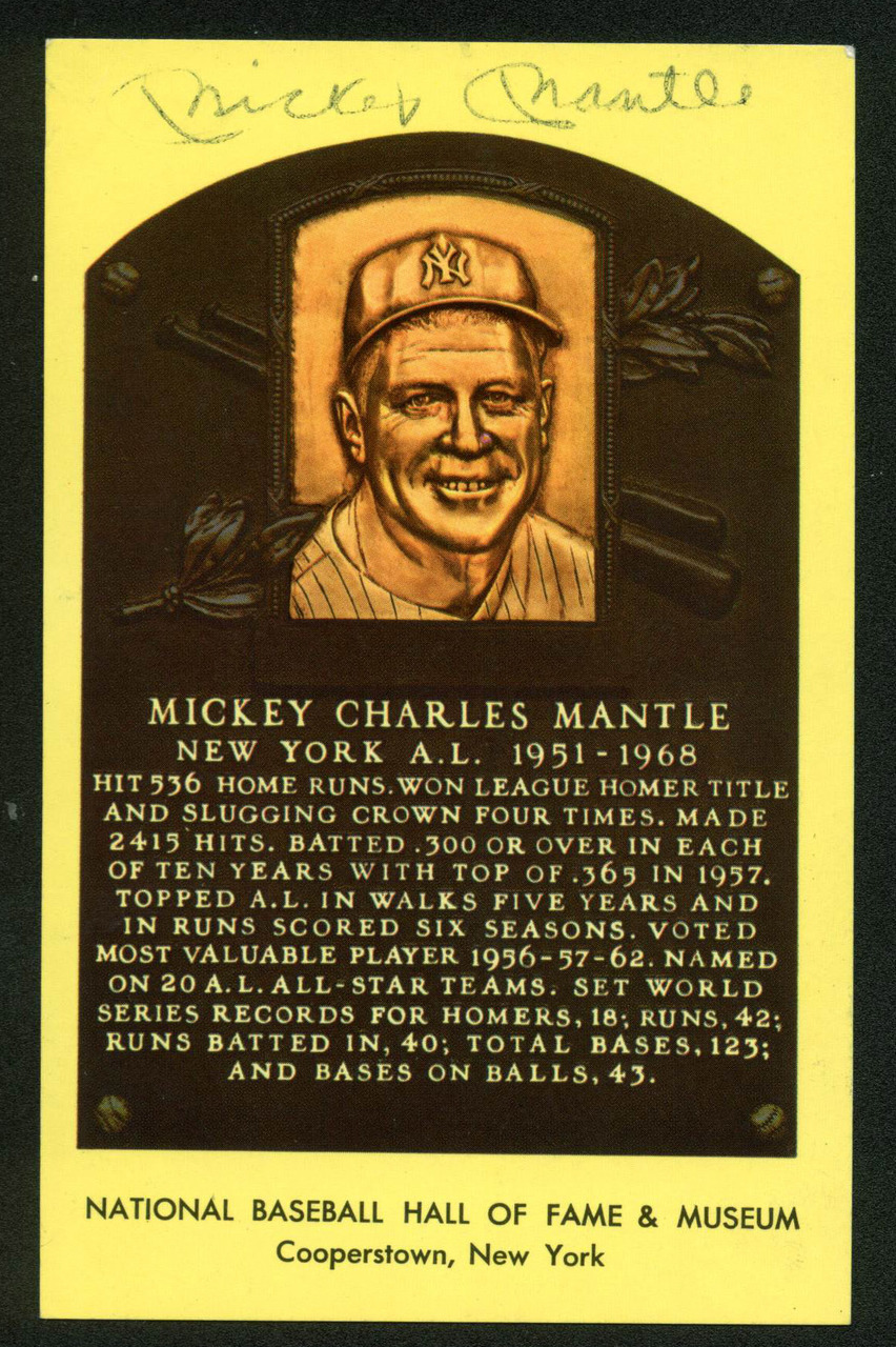 Mickey Mantle Signed 3.5x5.5 Hall of Fame Plaque Postcard (Beckett LOA) at PristineAuction.com Mickey Mantle Signed 3.5x5.5 Hall of Fame Plaque Postcard (Beckett LOA) at PristineAuction.com
