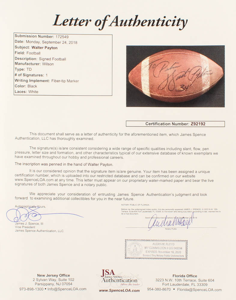 Walter Payton Signed Official Intercollegiate TD Football with Display Case (JSA LOA) at PristineAuction.com Walter Payton Signed Official Intercollegiate TD Football with Display Case (JSA LOA) at PristineAuction.com