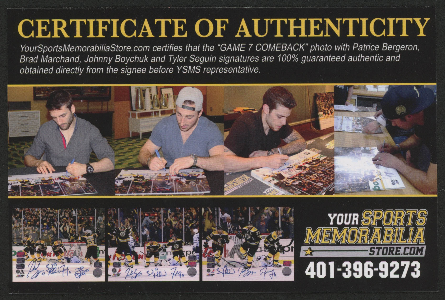 Bruins 8x10 Photo Team-Signed by (4) with Brad Marchand, Patrice Bergeron, Johnny Boychuk, & Tyler Seguin (Marchand, Bergeron, Boychuk, & Segin COA) at PristineAuction.com Bruins 8x10 Photo Team-Signed by (4) with Brad Marchand, Patrice Bergeron, Johnny Boychuk, & Tyler Seguin (Marchand, Bergeron, Boychuk, & Segin COA) at PristineAuction.com