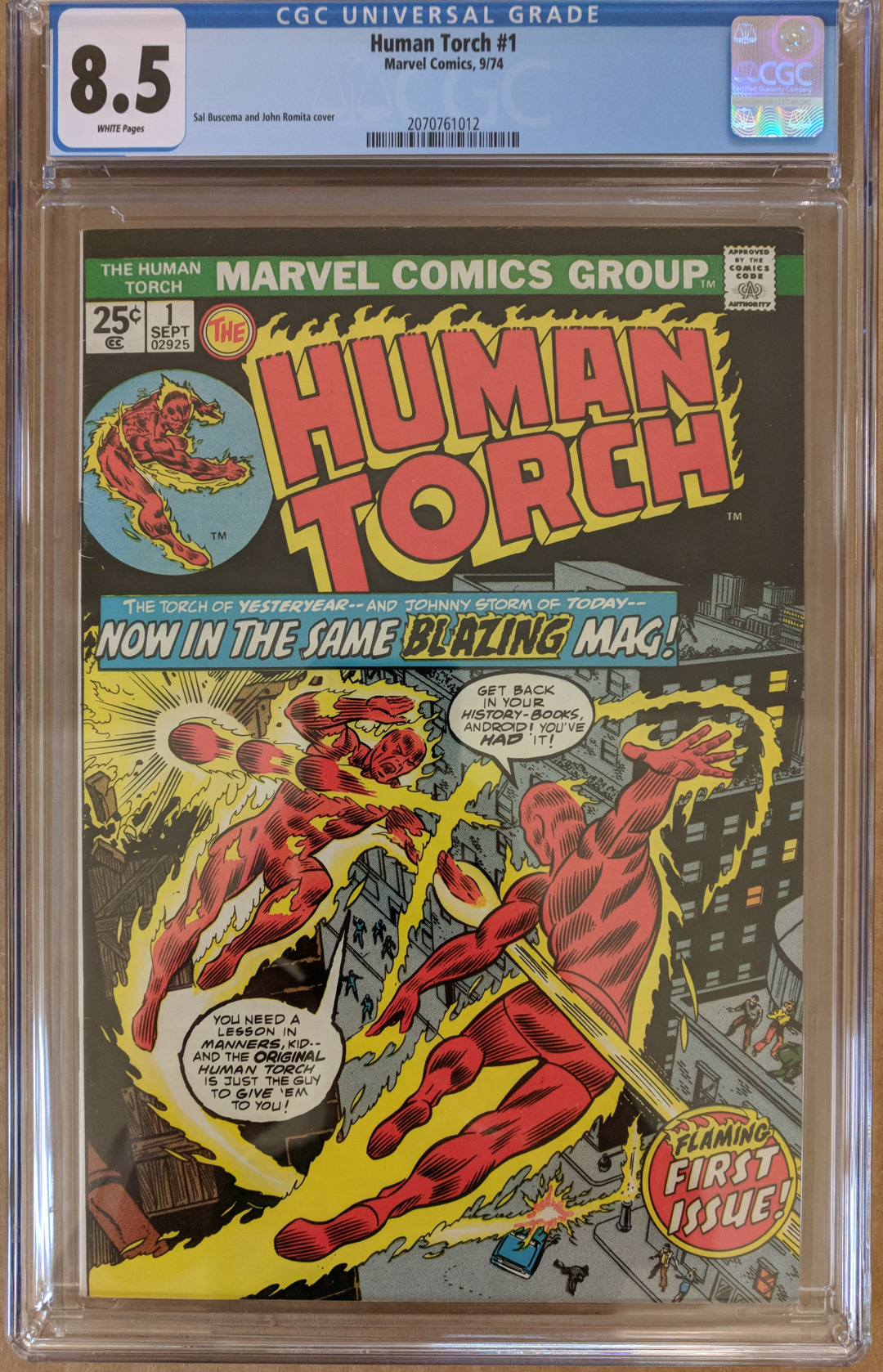 1974 "The Human Torch" Issue #1 Marvel Comic Book (CGC 8.5) at PristineAuction.com 1974 "The Human Torch" Issue #1 Marvel Comic Book (CGC 8.5) at PristineAuction.com