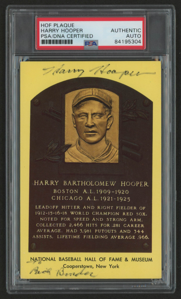 Harry Hooper Signed Gold Hall of Fame Plaque Postcard (PSA Encapsulated