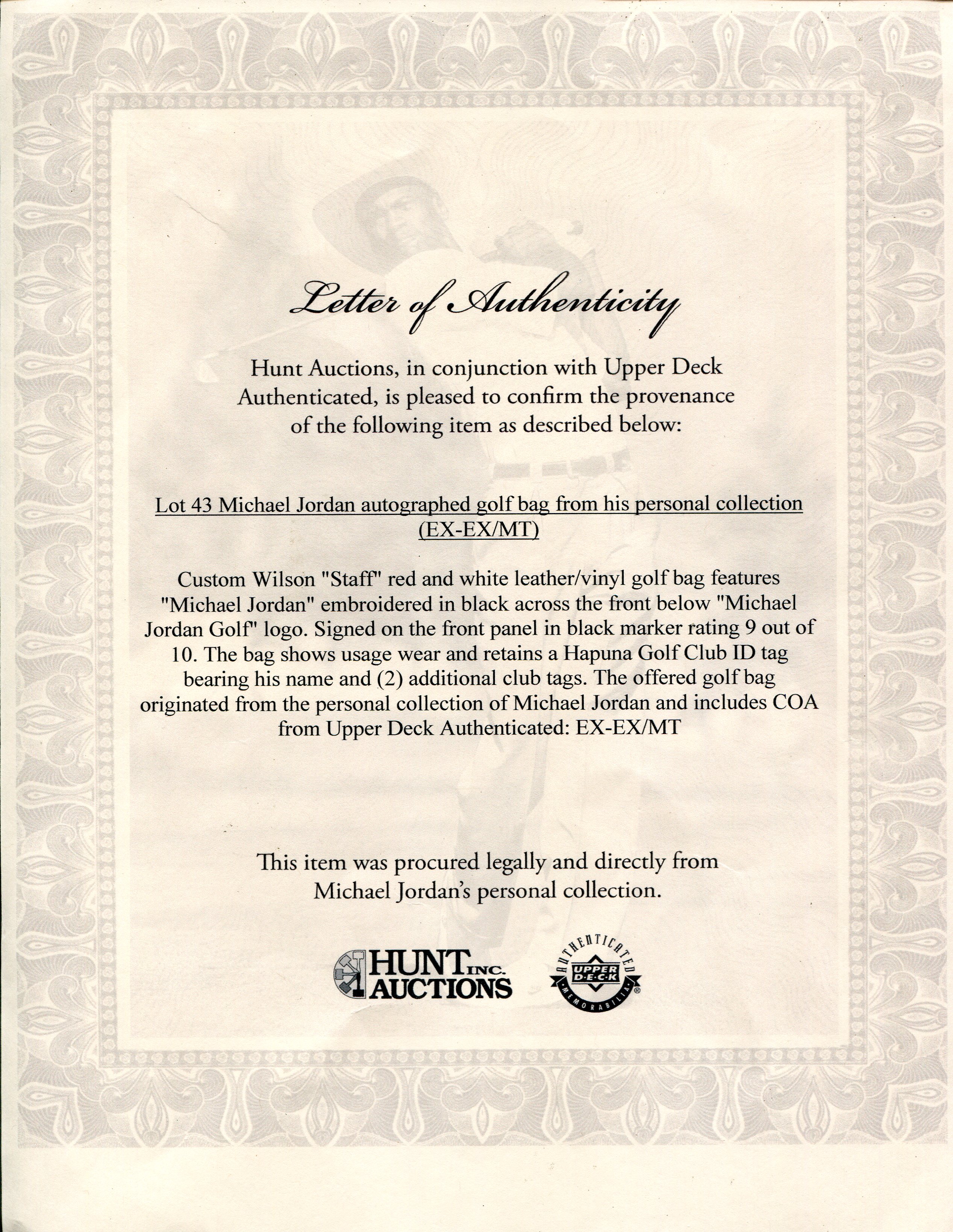 Michael Jordan Signed Wilson Used Golf Bag (JSA LOA & UDA COA) at PristineAuction.com Michael Jordan Signed Wilson Used Golf Bag (JSA LOA & UDA COA) at PristineAuction.com