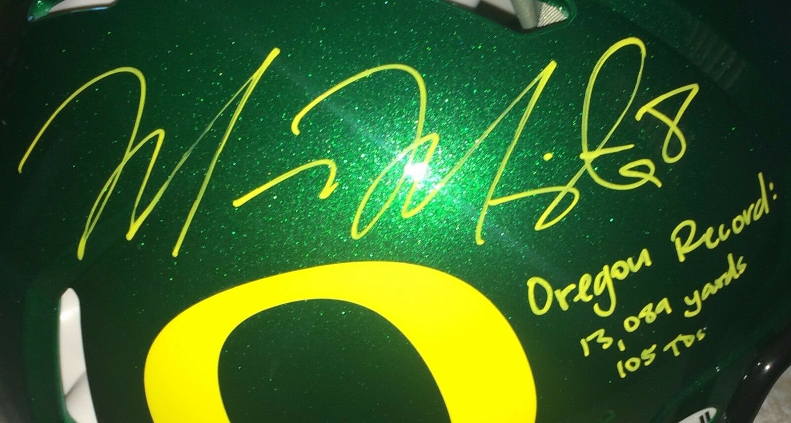 Marcus Mariota Signed Oregon Ducks LE Full-Size Authentic On-Field Speed Helmet Inscribed "Oregon Record: 13,089 Yds, 105 Tds" (Steiner COA) at PristineAuction.com Marcus Mariota Signed Oregon Ducks LE Full-Size Authentic On-Field Speed Helmet Inscribed "Oregon Record: 13,089 Yds, 105 Tds" (Steiner COA) at PristineAuction.com