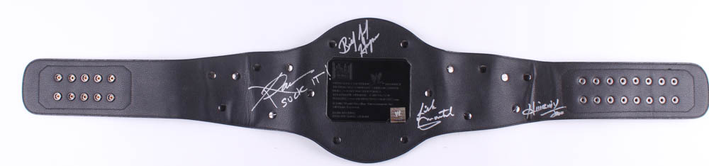 WWE Wrestlemania World Championship Belt Signed by (7) with Eric Bischoff, Kurt Angle, Lex Luger, X-Pac, Billy Jack Haynes, Rick Martel (JSA ALOA) at PristineAuction.com WWE Wrestlemania World Championship Belt Signed by (7) with Eric Bischoff, Kurt Angle, Lex Luger, X-Pac, Billy Jack Haynes, Rick Martel (JSA ALOA) at PristineAuction.com