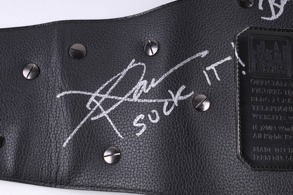 WWE Wrestlemania World Championship Belt Signed by (7) with Eric Bischoff, Kurt Angle, Lex Luger, X-Pac, Billy Jack Haynes, Rick Martel (JSA ALOA) at PristineAuction.com WWE Wrestlemania World Championship Belt Signed by (7) with Eric Bischoff, Kurt Angle, Lex Luger, X-Pac, Billy Jack Haynes, Rick Martel (JSA ALOA) at PristineAuction.com