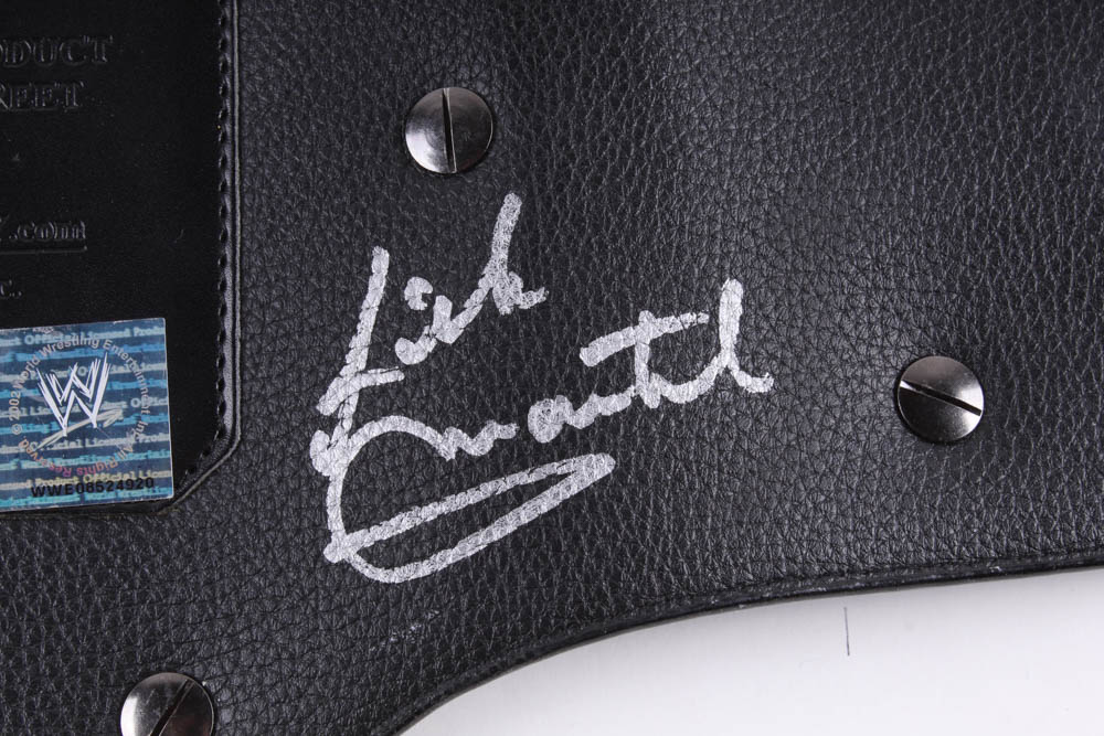 WWE Wrestlemania World Championship Belt Signed by (7) with Eric Bischoff, Kurt Angle, Lex Luger, X-Pac, Billy Jack Haynes, Rick Martel (JSA ALOA) at PristineAuction.com WWE Wrestlemania World Championship Belt Signed by (7) with Eric Bischoff, Kurt Angle, Lex Luger, X-Pac, Billy Jack Haynes, Rick Martel (JSA ALOA) at PristineAuction.com