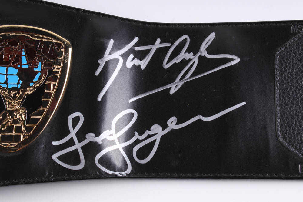 WWE Wrestlemania World Championship Belt Signed by (7) with Eric Bischoff, Kurt Angle, Lex Luger, X-Pac, Billy Jack Haynes, Rick Martel (JSA ALOA) at PristineAuction.com WWE Wrestlemania World Championship Belt Signed by (7) with Eric Bischoff, Kurt Angle, Lex Luger, X-Pac, Billy Jack Haynes, Rick Martel (JSA ALOA) at PristineAuction.com